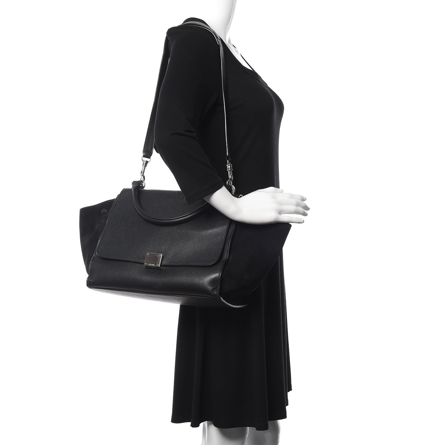 Celine Drummed Calfskin Suede Medium Trapeze Black 2 of 13