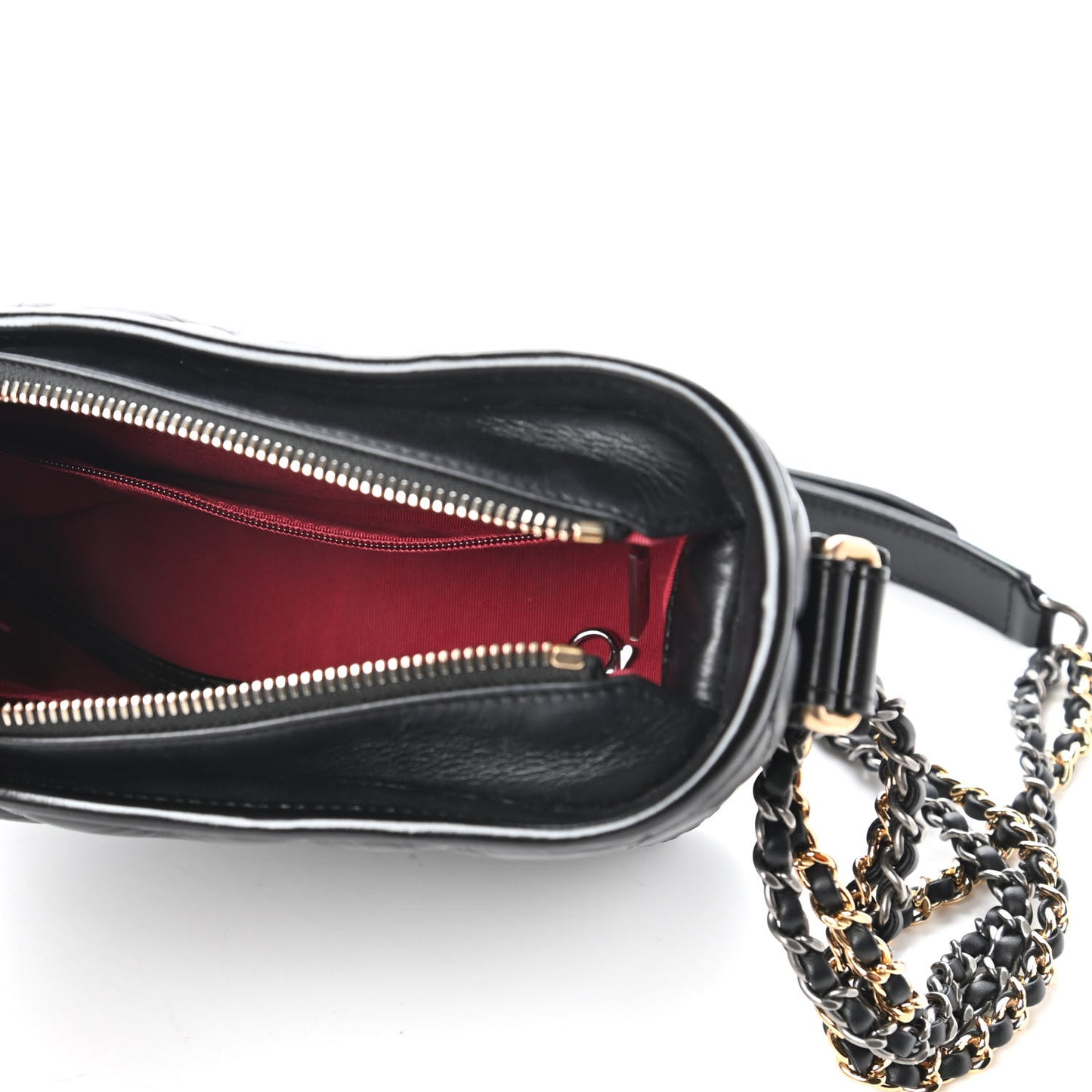 Aged Calfskin Chevron Quilted Small Gabrielle Hobo Black