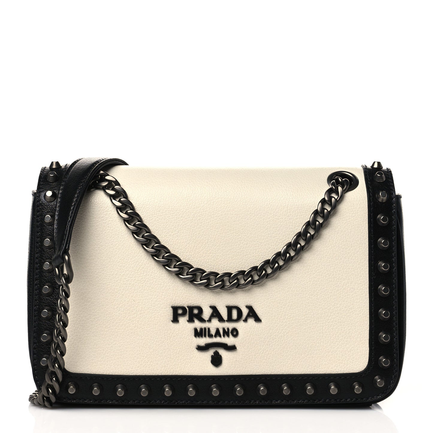 Glace Calfskin Studded Crossbody White Black