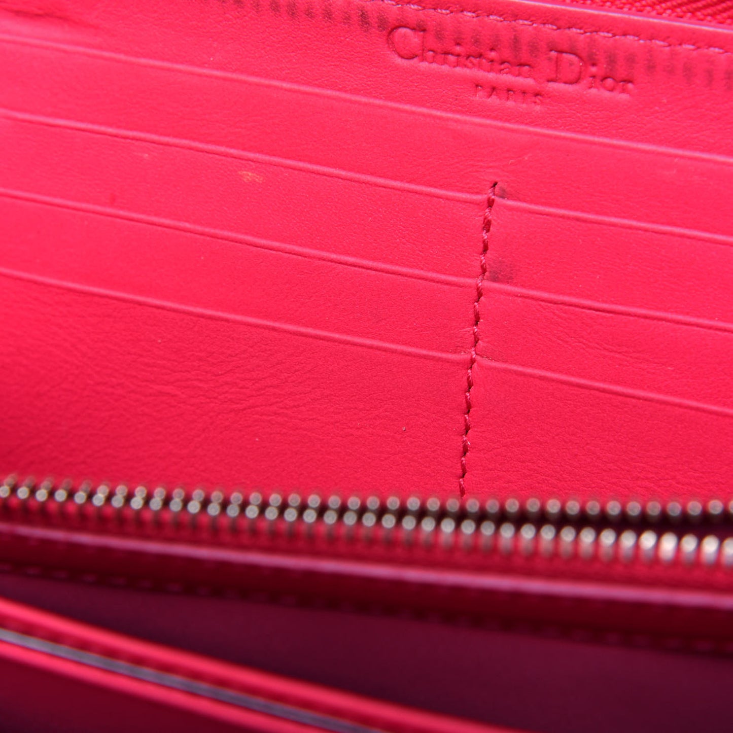 Lambskin Cannage Lady Dior Zip Wallet Fuchsia