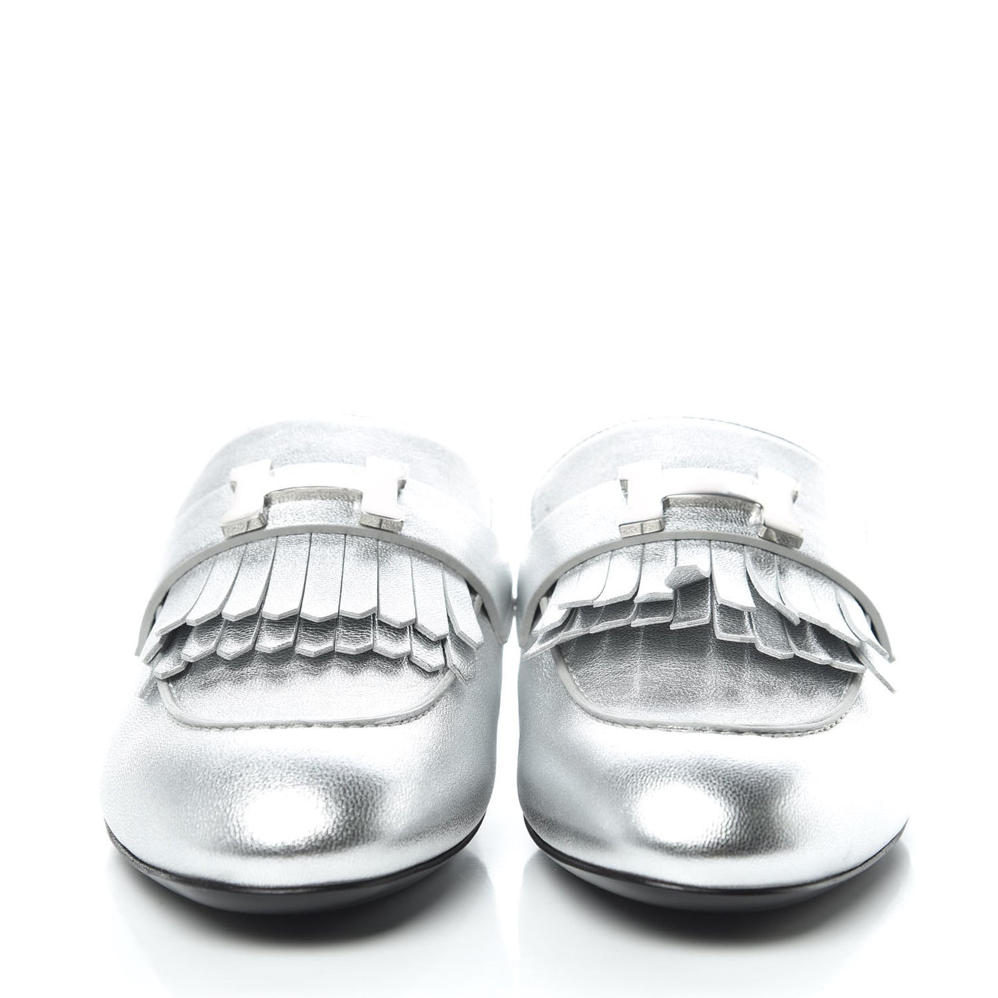 Metallic Goatskin Rivoli Mules 37.5 Gris Argente