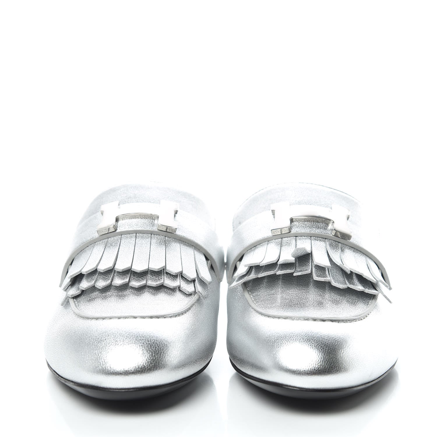 Hermes Metallic Goatskin Rivoli Mules 37.5 Gris Argente 2 of 9