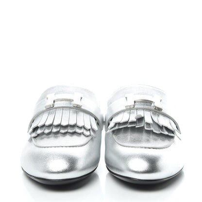 Hermes Metallic Goatskin Rivoli Mules 37.5 Gris Argente 2 of 9