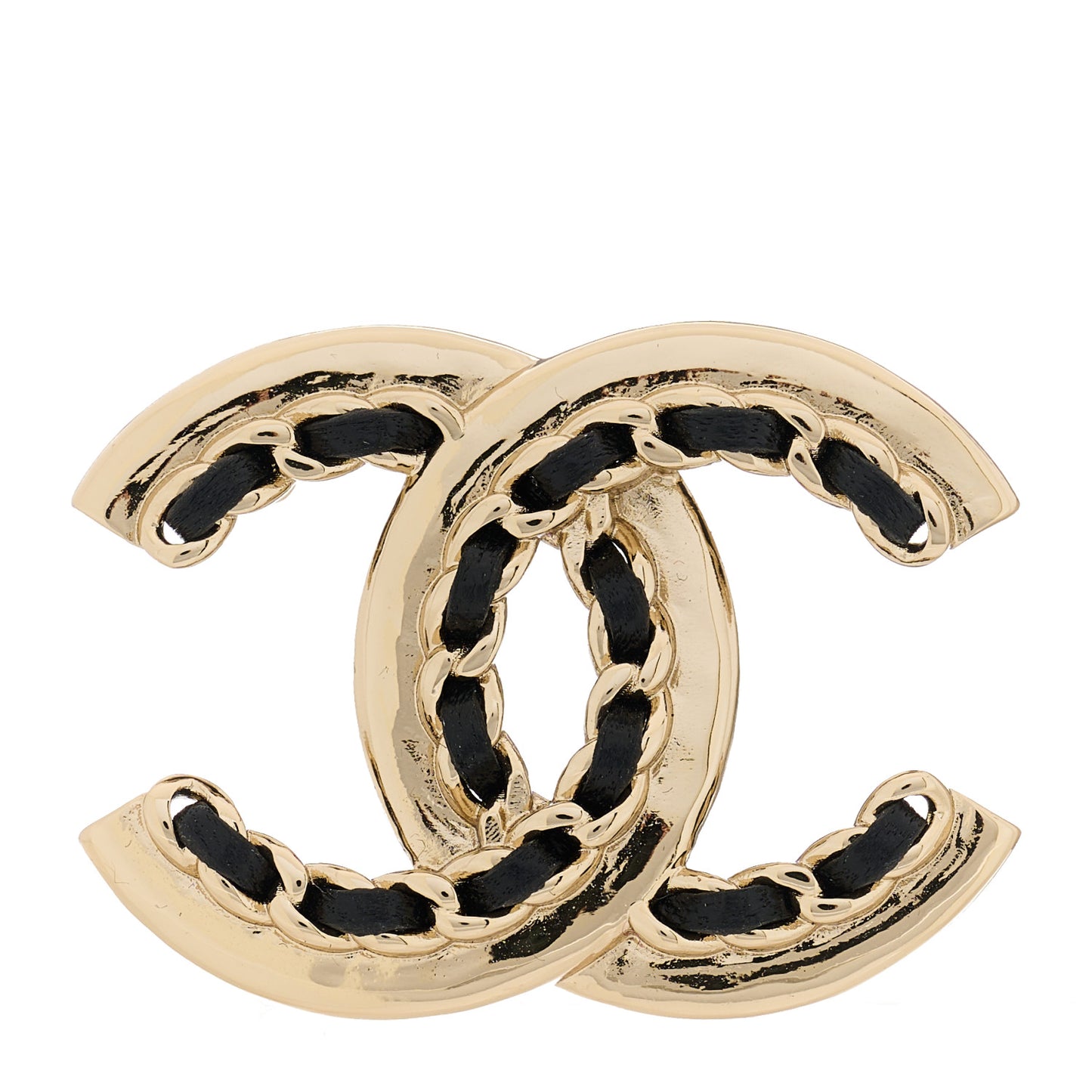 Lambskin Chain CC Chain Brooch Black Gold