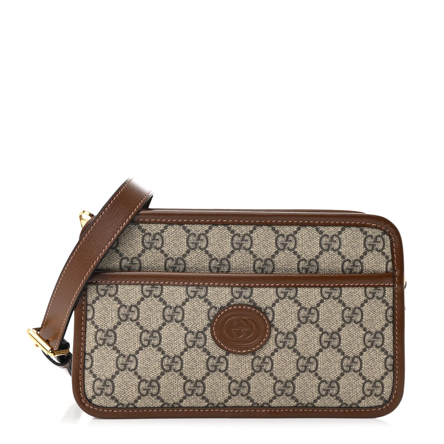 GG Supreme Monogram Azalea Calfskin Mini Retro Interlocking G Shoulder Bag Beige Ebony Brown Sugar