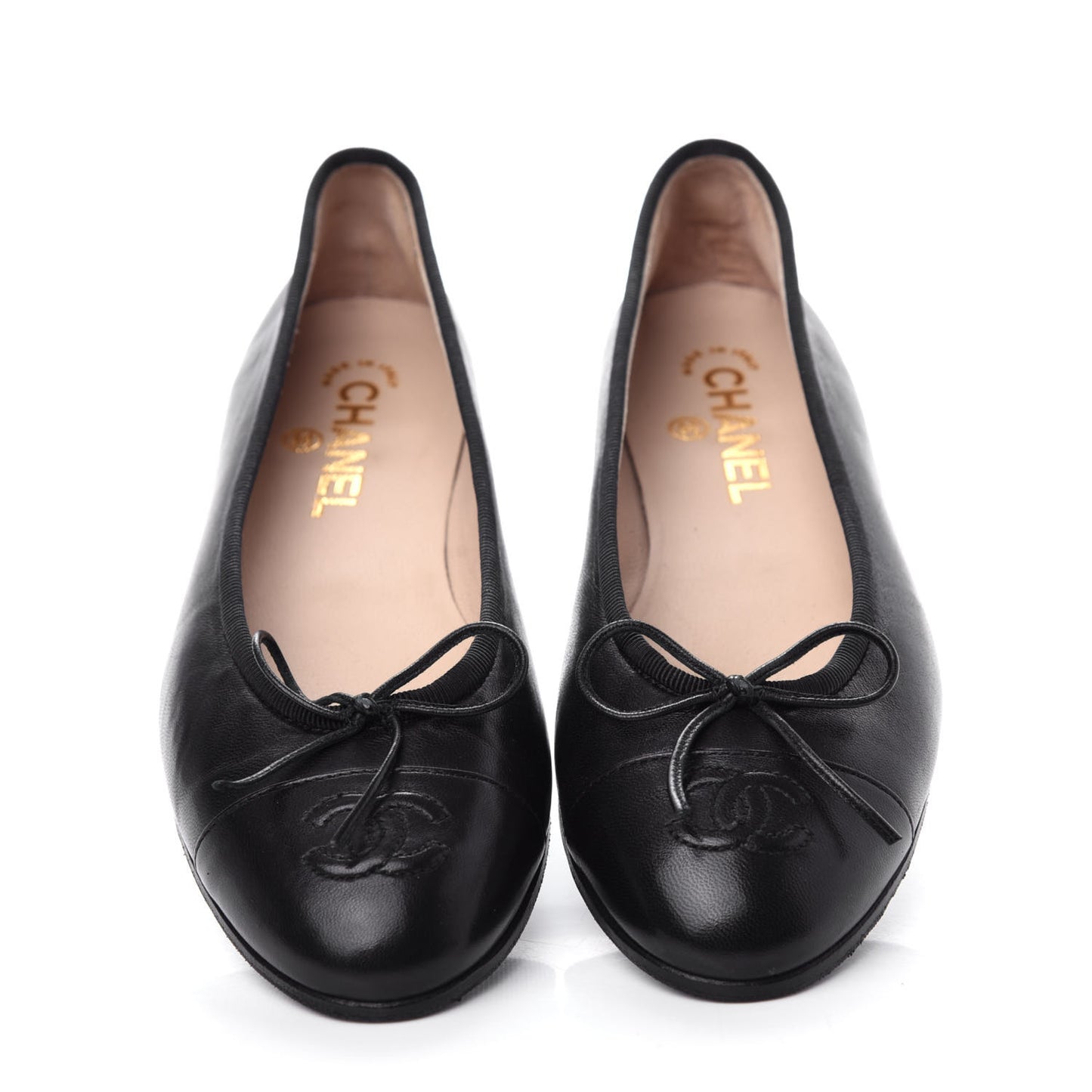 Lambskin Cap Toe Ballerina Flats 37 Black