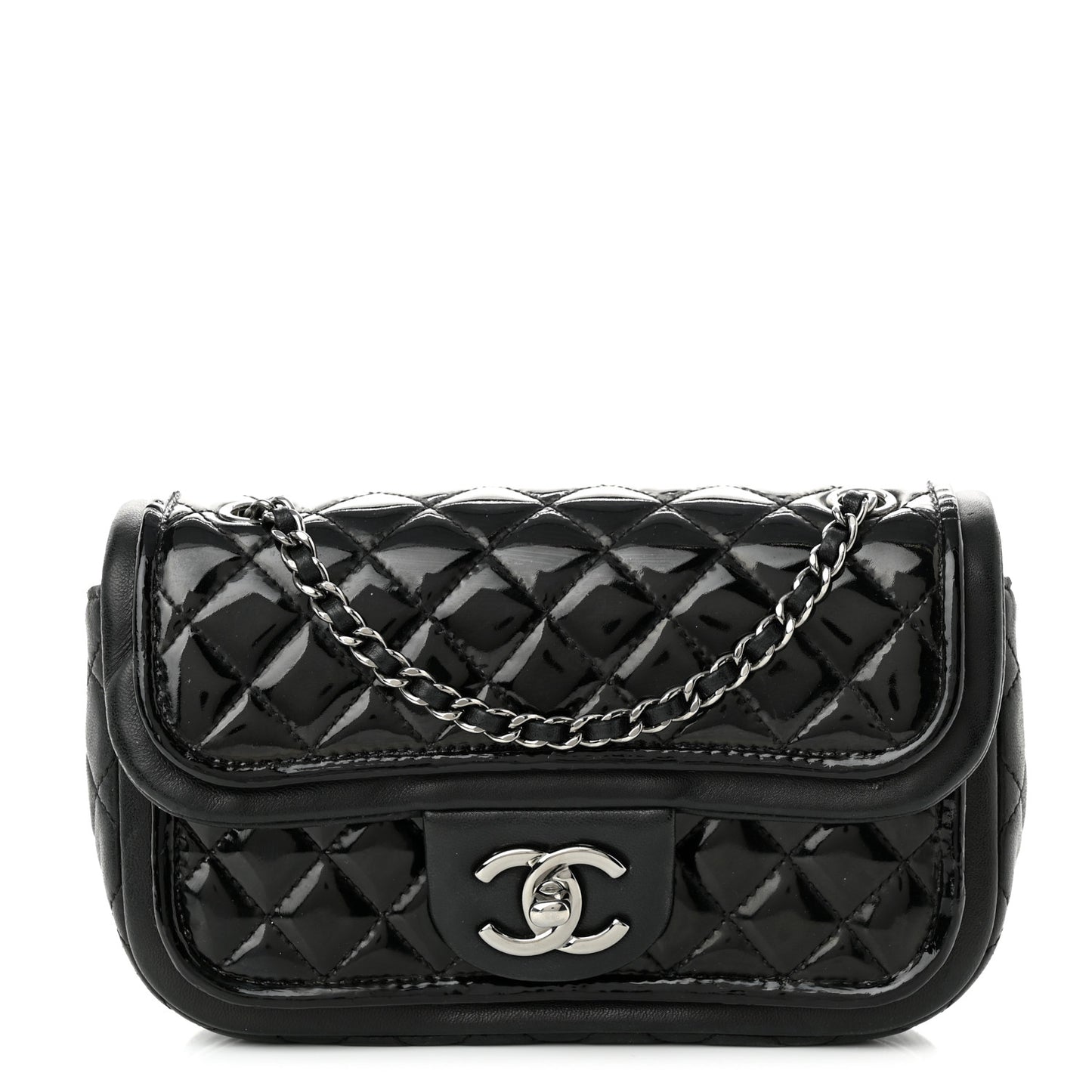 Lambskin Patent Quilted Twist Mini Flap Black