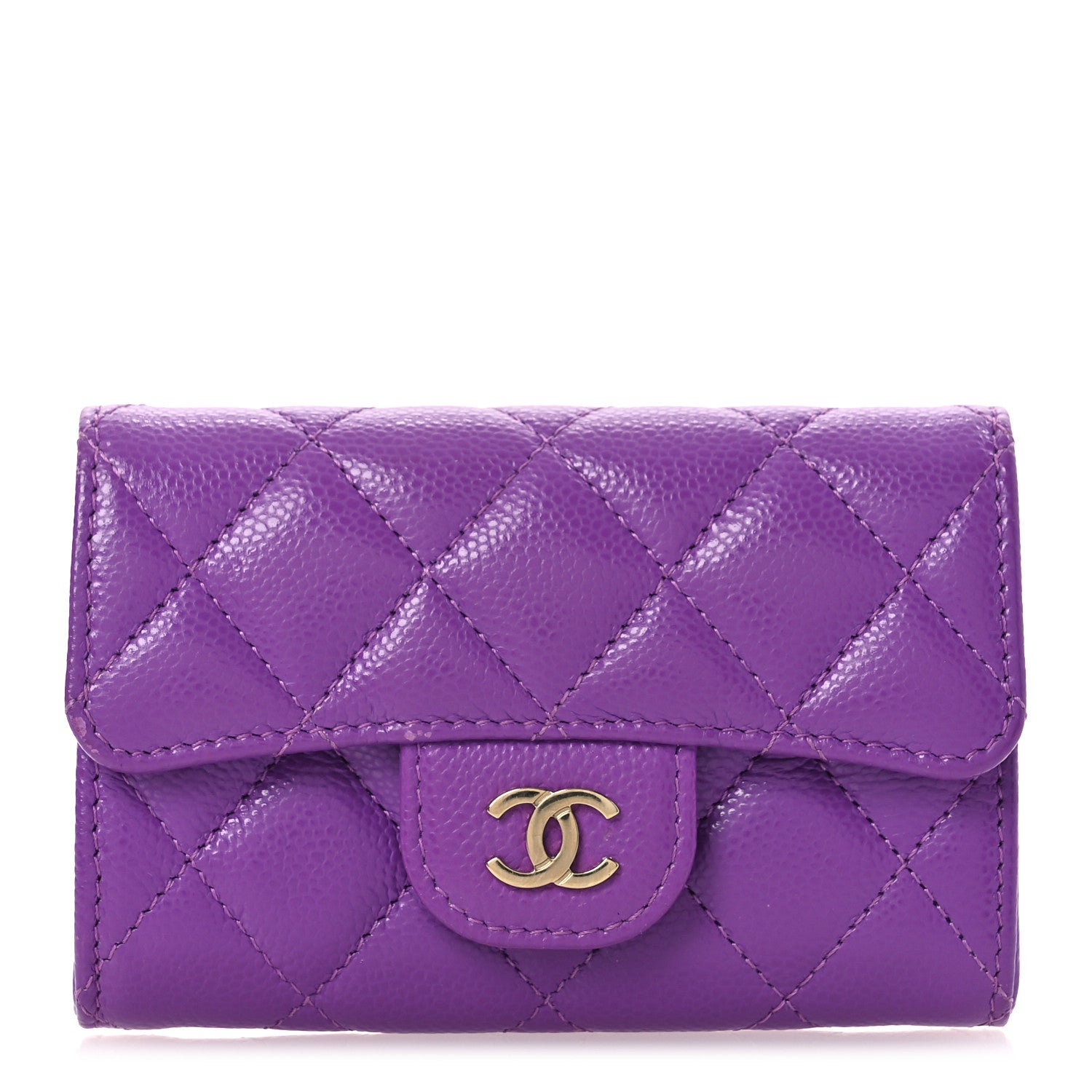 Chanel Caviar Quilted Flap Card Holder Wallet Purple 1 of 11