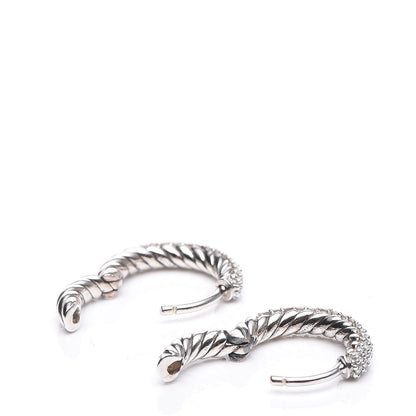 David Yurman Sterling Silver Diamonds Petite Pave Huggie Hoop Earrings 3 of 4