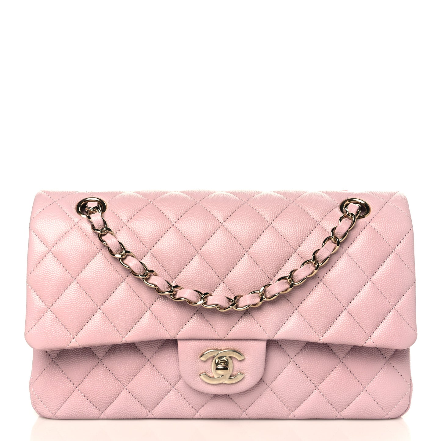 Caviar Quilted Medium Double Flap Light Pink