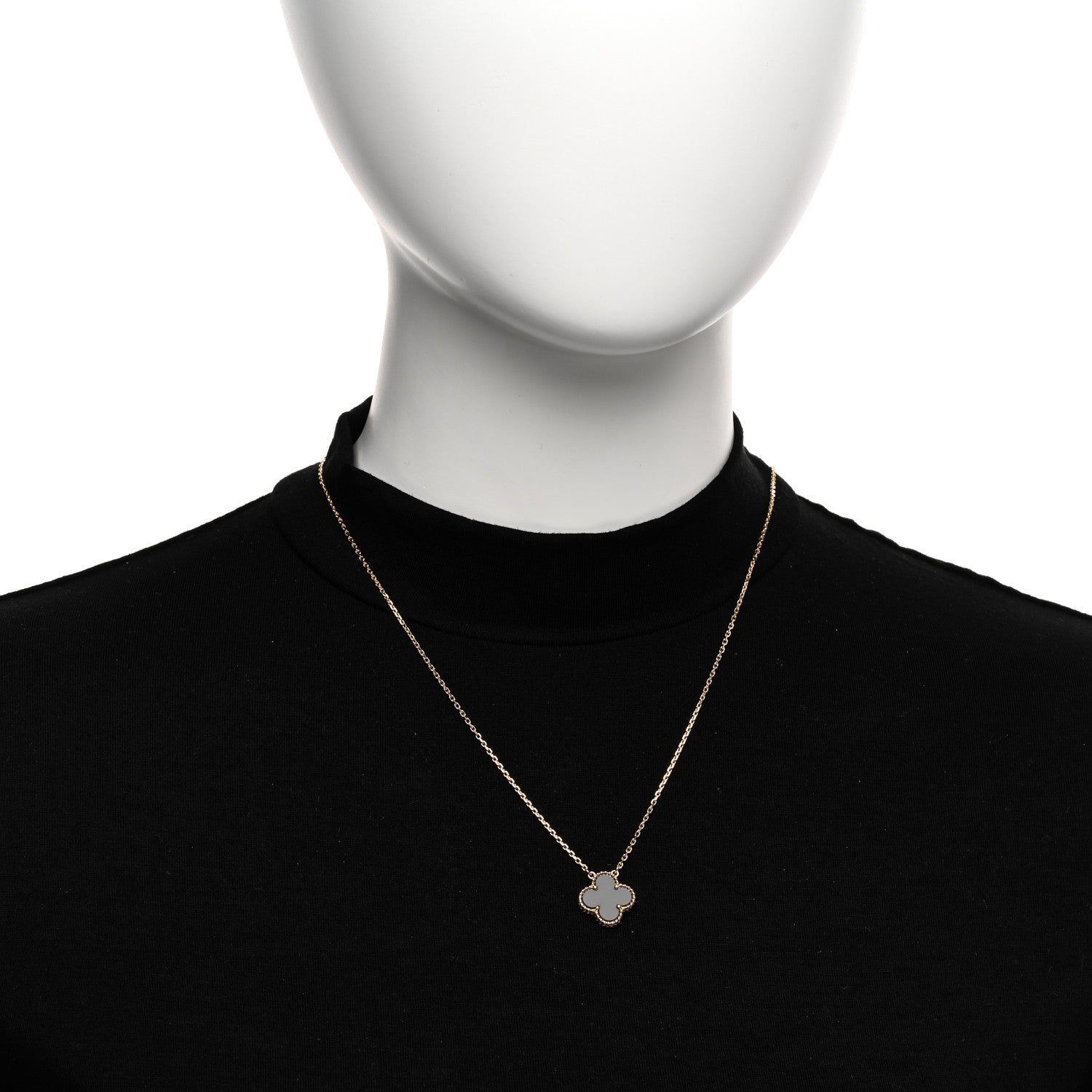 Van Cleef & Arpels 18K Yellow Gold Black Onyx Vintage Alhambra Pendant Necklace 2 of 5