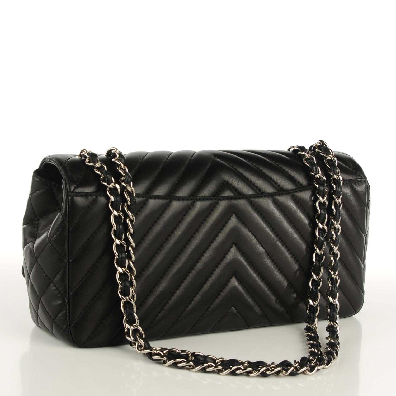 Chanel Lambskin Chevron Quilted Large Surpique Flap Black 3 of 8