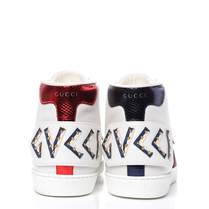 Gucci Calfskin Ayers Embroidered Web Mens Ace Removable Patches High Top Sneakers 13 White 5 of 12