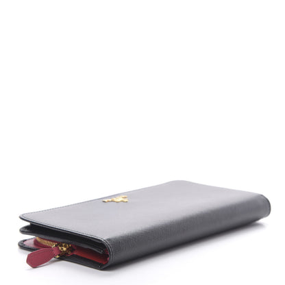 Prada Saffiano Metal Large Zip Wallet Black Fuoco Peonia 4 of 8