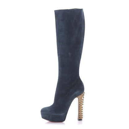 Christian Louboutin Suede Specchio Taclou Botta 140 Knee Boots 36 Blue 1 of 9