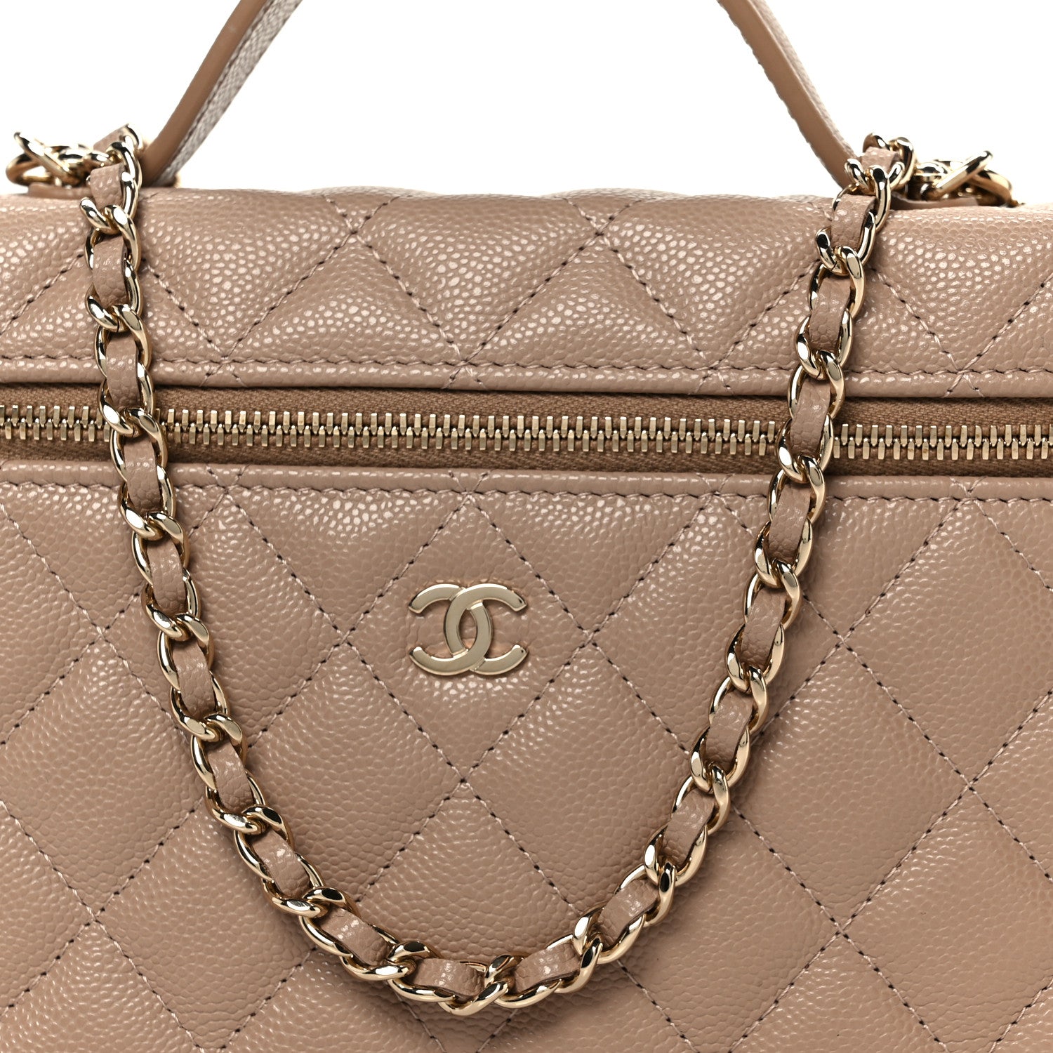 Chanel Caviar Quilted Top Handle Slim Vanity With Chain Dark Beige 8 of 11