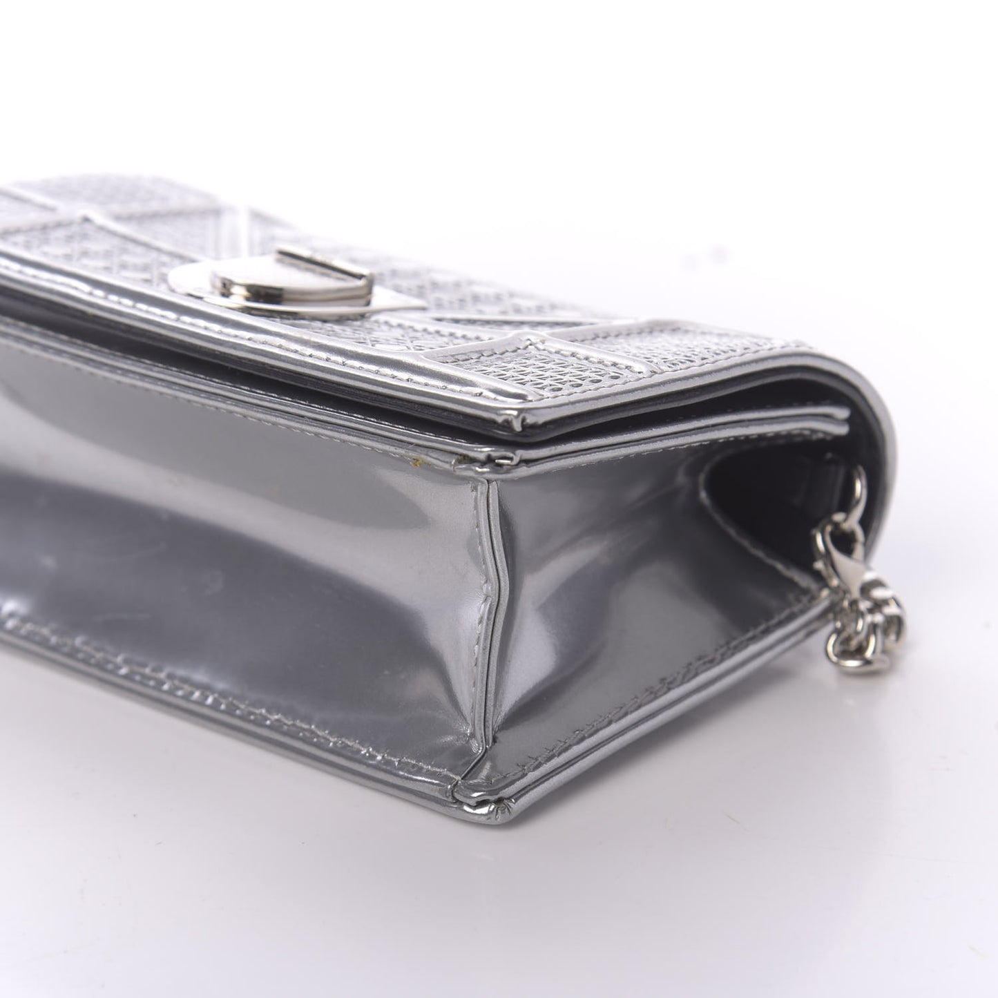 Metallic Patent Micro-Cannage Baby Diorama Flap Bag Silver