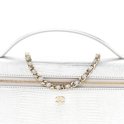 Chanel Lizard Embossed Calfskin Top Handle Slim Vanity With Chain Silvery 7 of 10