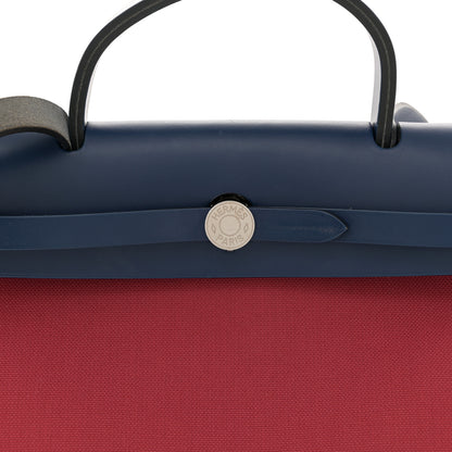 Hermes Military Toile Vache Hunter Herbag Zip 31 PM Rouge Grenat Bleu Saphir 9 of 17
