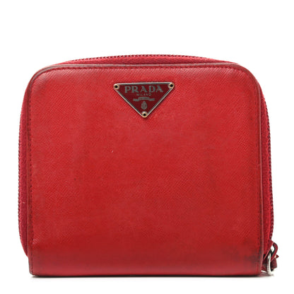 Prada Saffiano Triangle Compact Wallet Red 1 of 11