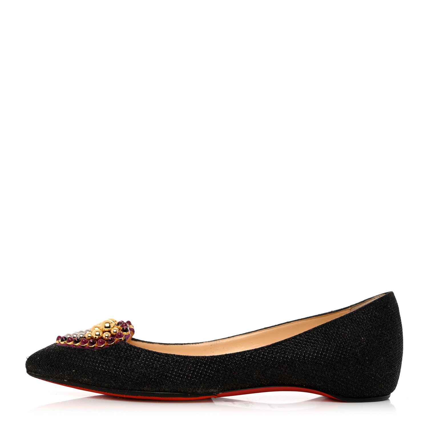 Christian Louboutin Glitter Tisse Veau Velours Heart Embellished Coramia Point Toe Flats 35 Black 1 of 9