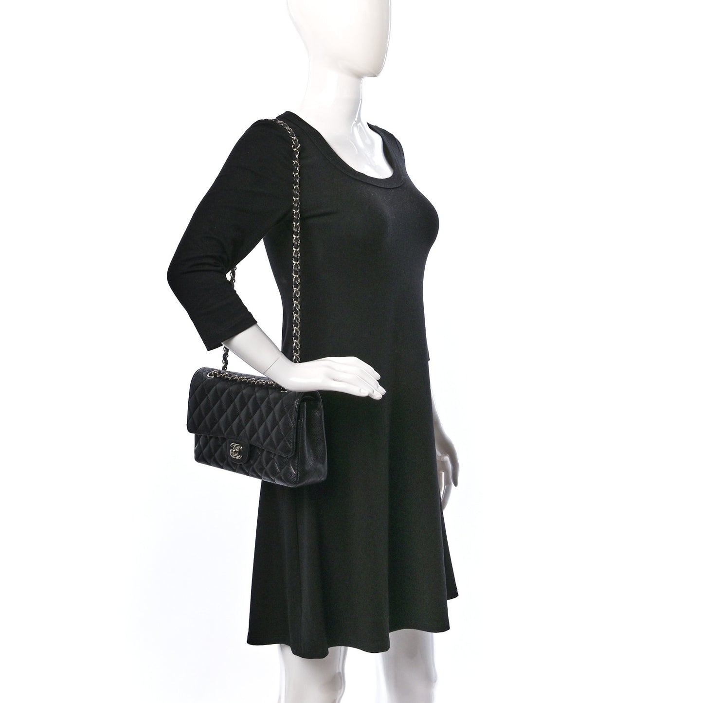 Caviar Quilted Medium Double Flap Black