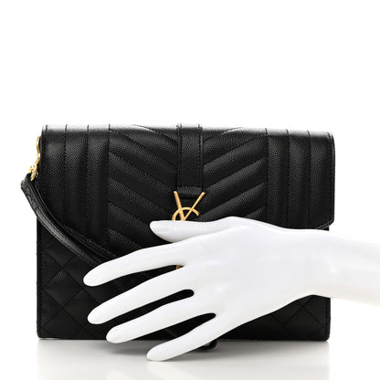 Saint Laurent Grain De Poudre Textured Mixed Matelasse Triquilt Monogram Clutch Black 2 of 9