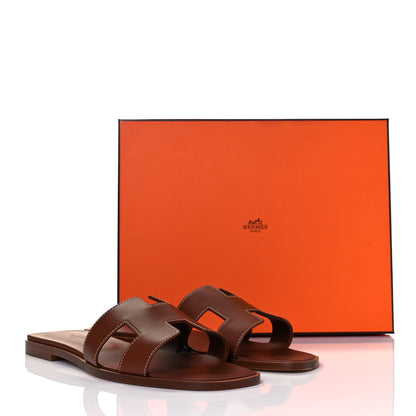 Hermes Box Calfskin Oran Sandals 39.5 Gold 9 of 9