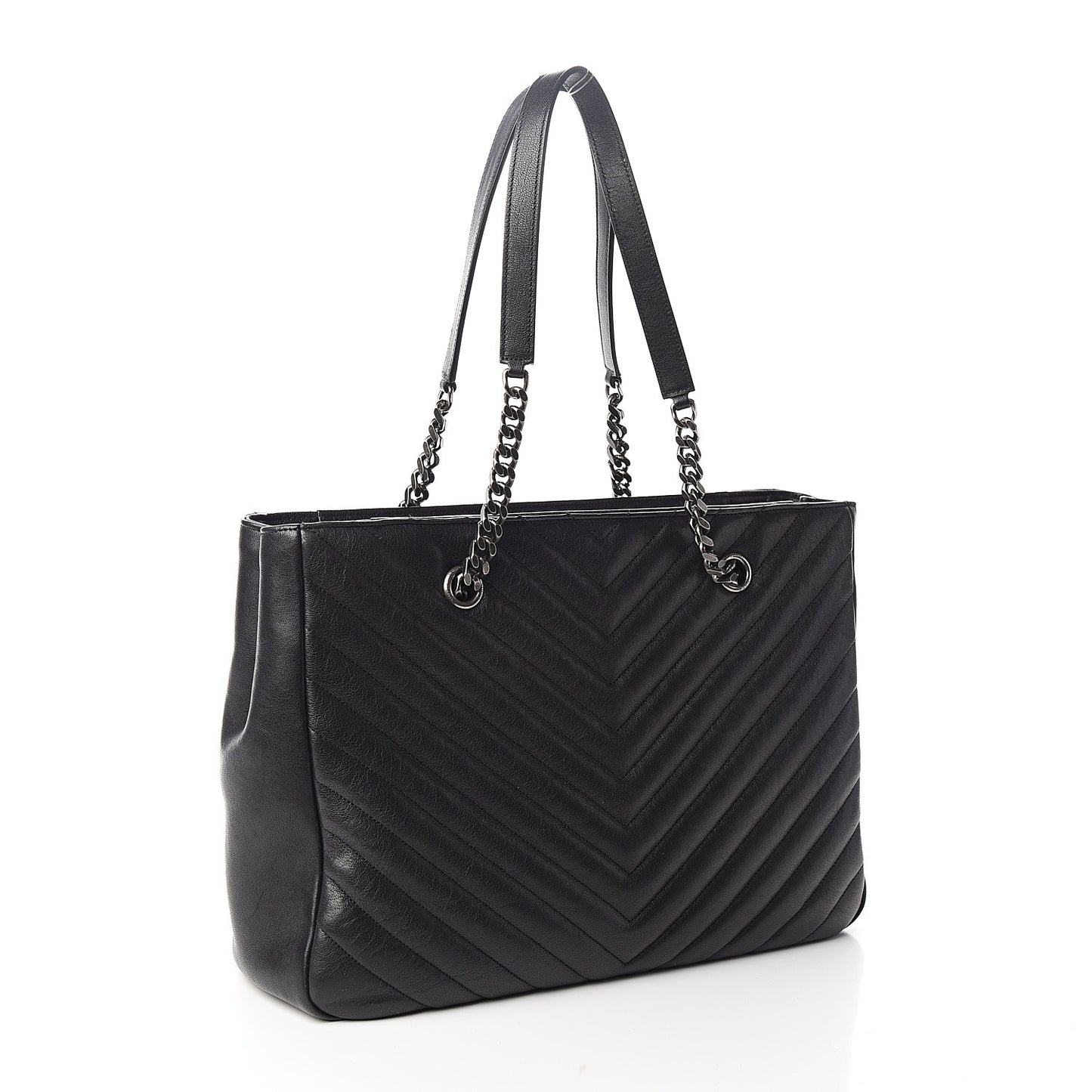 Sheepskin Matelasse Chevron Large Monogram Shopping Bag Black
