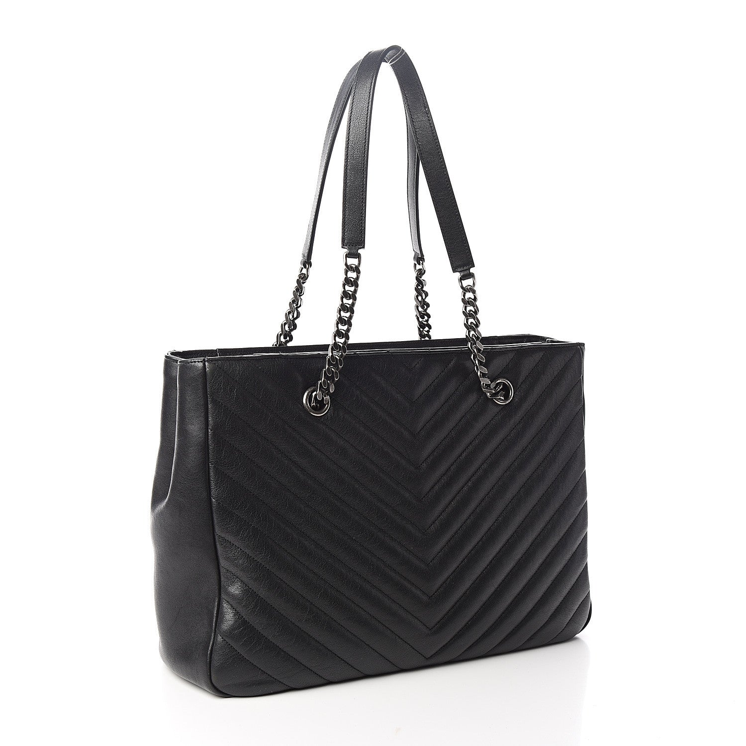 Saint Laurent Sheepskin Matelasse Chevron Large Monogram Shopping Bag Black 2 of 9