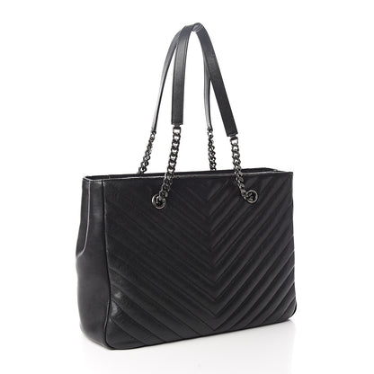 Saint Laurent Sheepskin Matelasse Chevron Large Monogram Shopping Bag Black 2 of 9