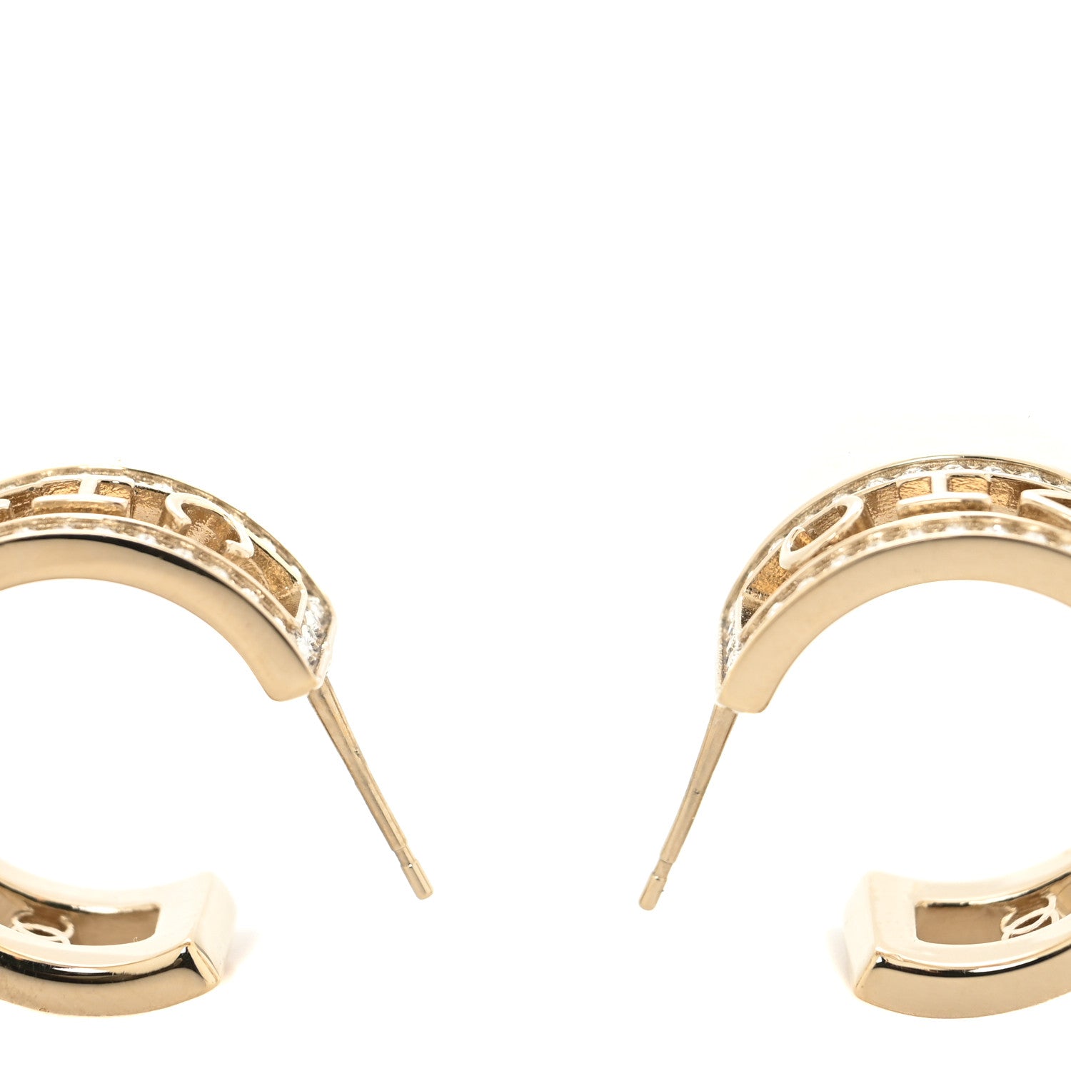 Chanel Metal Crystal Bow-tiful CC Hoop Earrings Gold 2 of 3