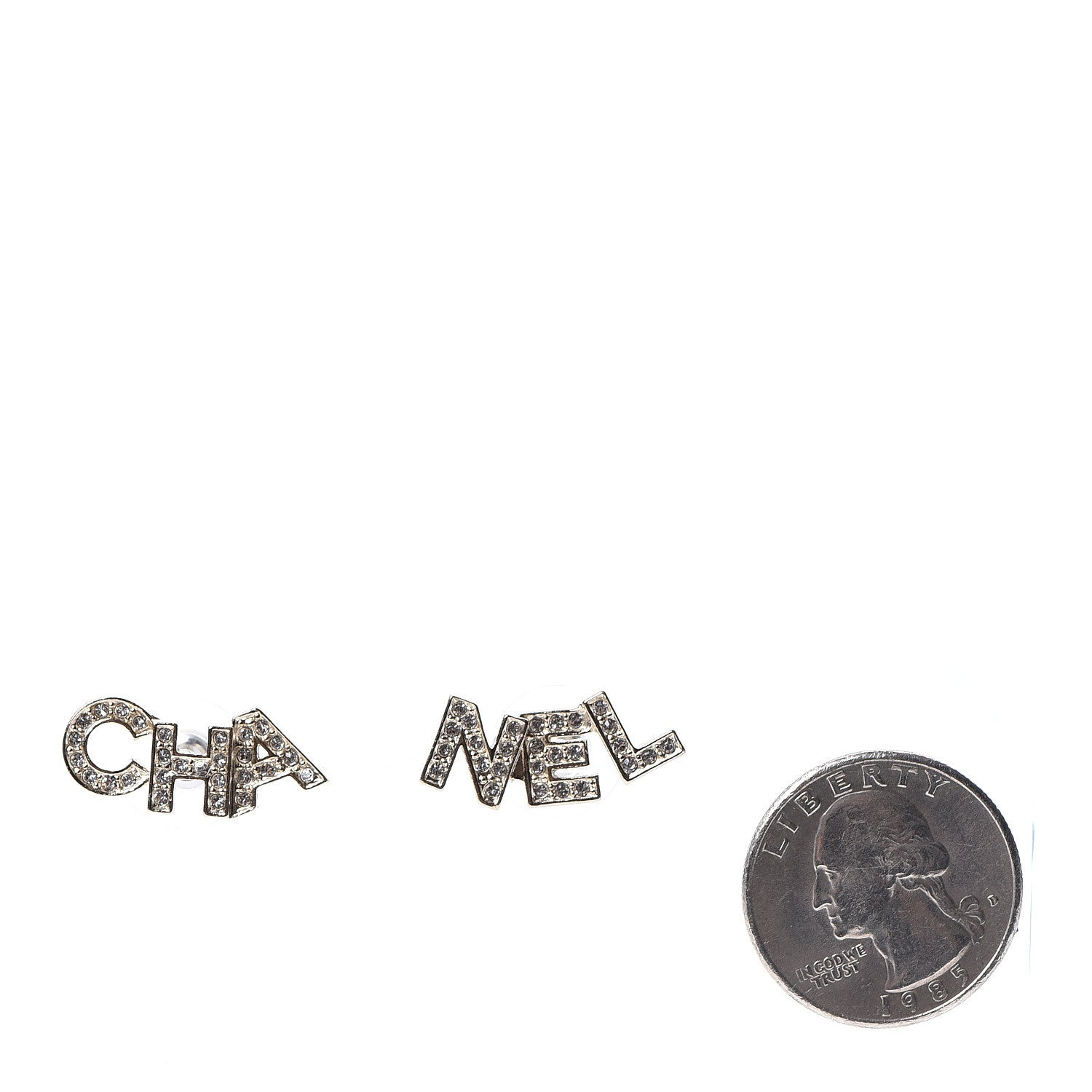 Chanel Crystal Pearl Signature Stud Earrings Gold 2 of 5
