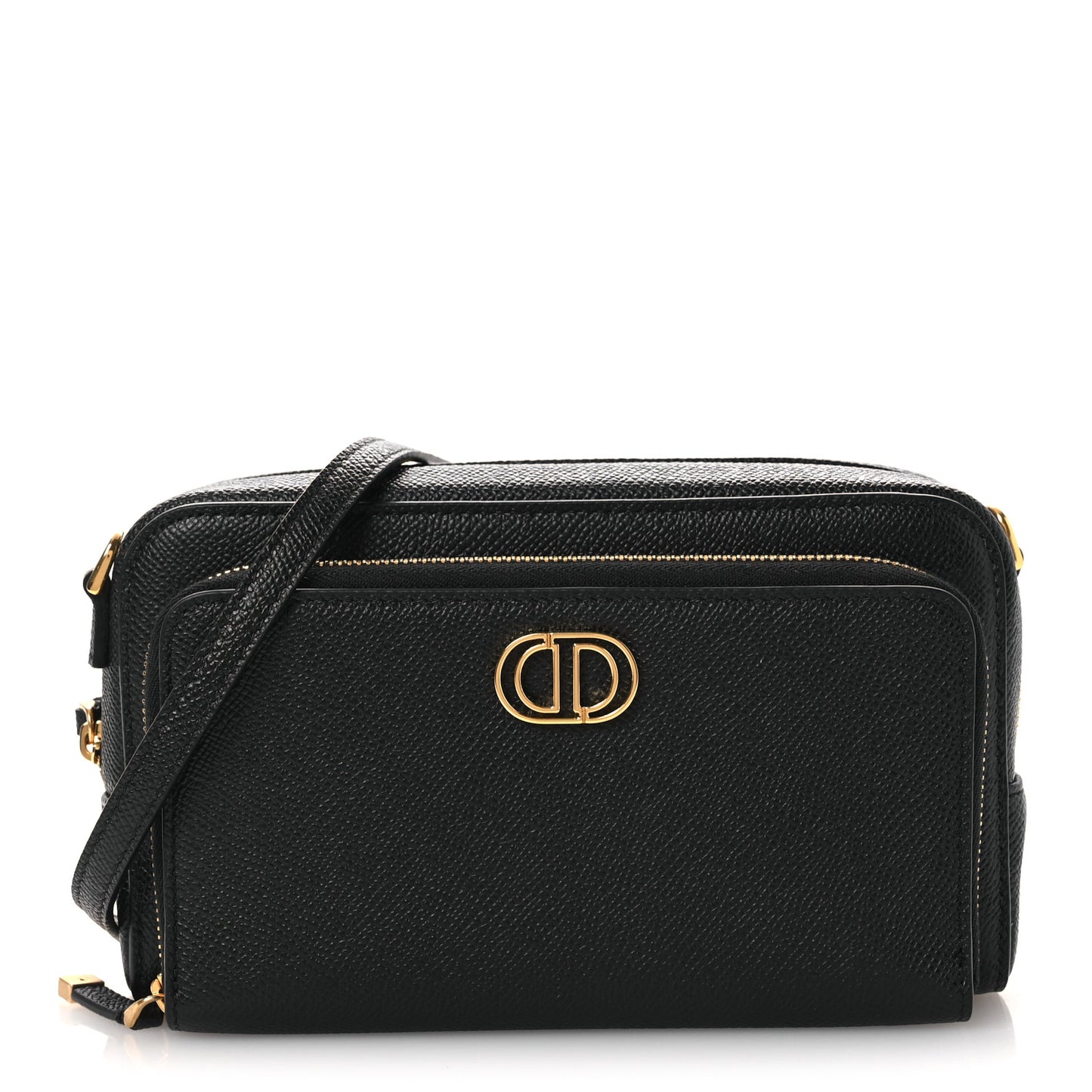 Grained Calfskin Caro Double Pouch Black