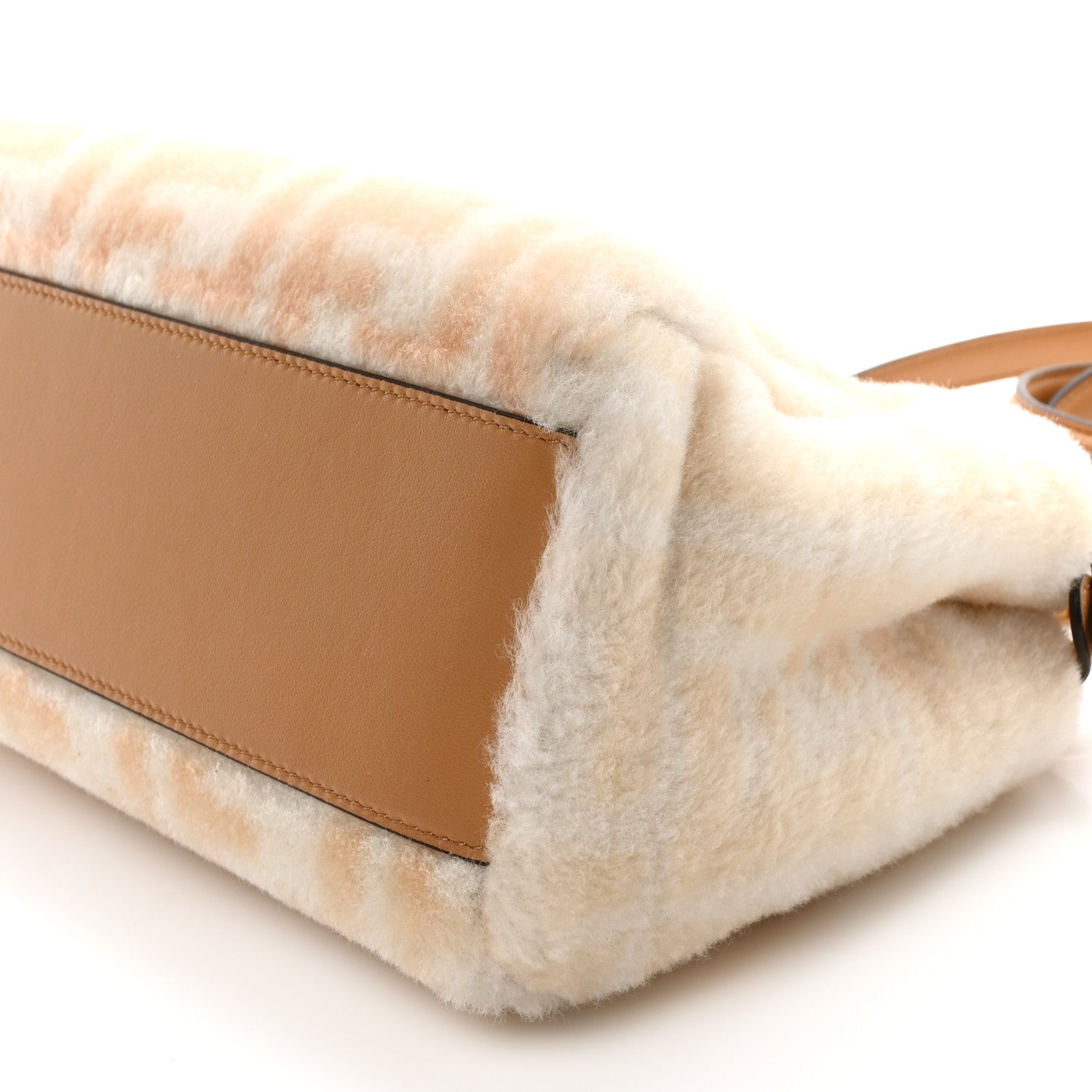 Fendi Shearling Nappa Macro FF 1974 Mini Peekaboo Iconic Satchel White Ice Cuoio Miele Scuro 10 of 10
