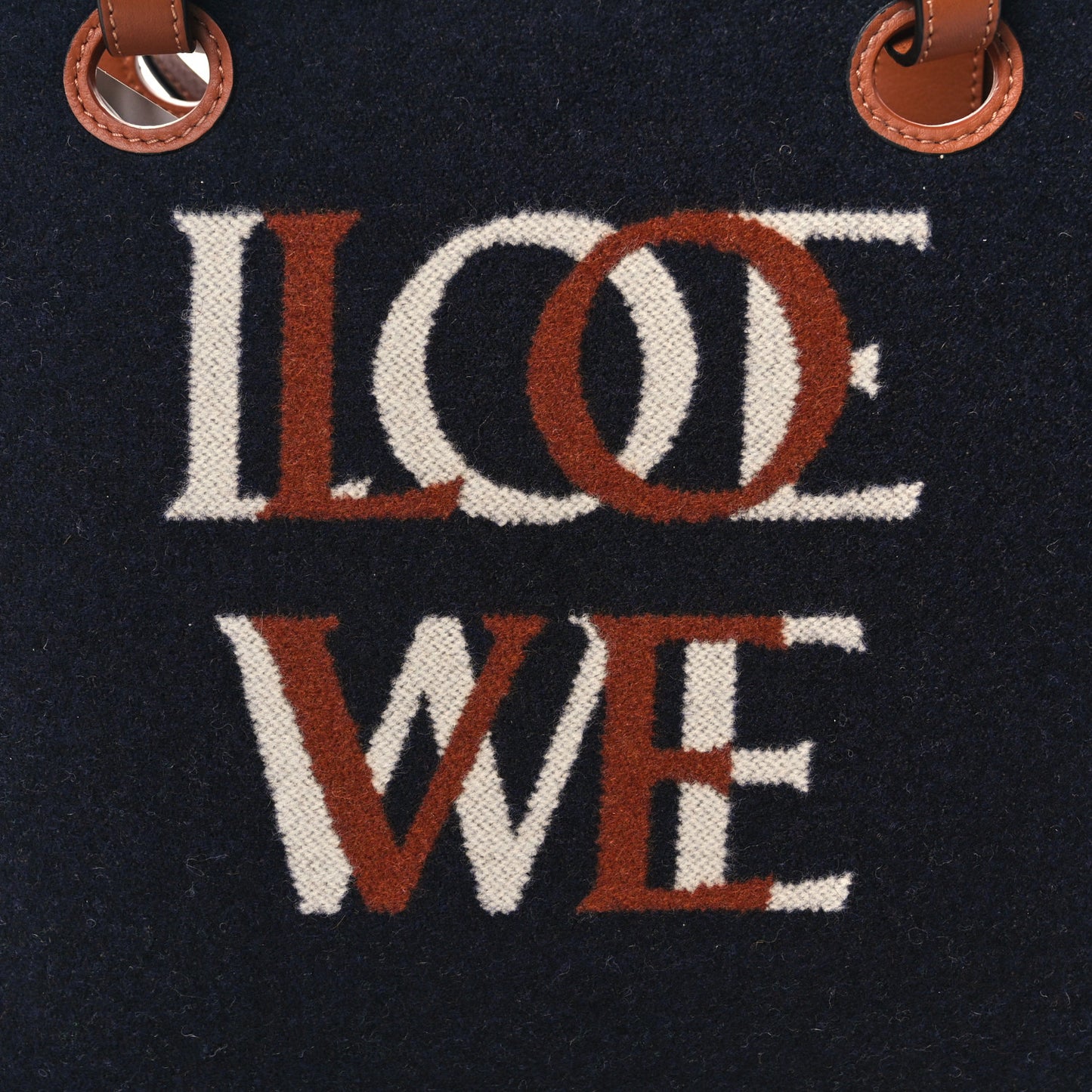 Wool Calfskin Small Love Anagram Tote Navy Tan