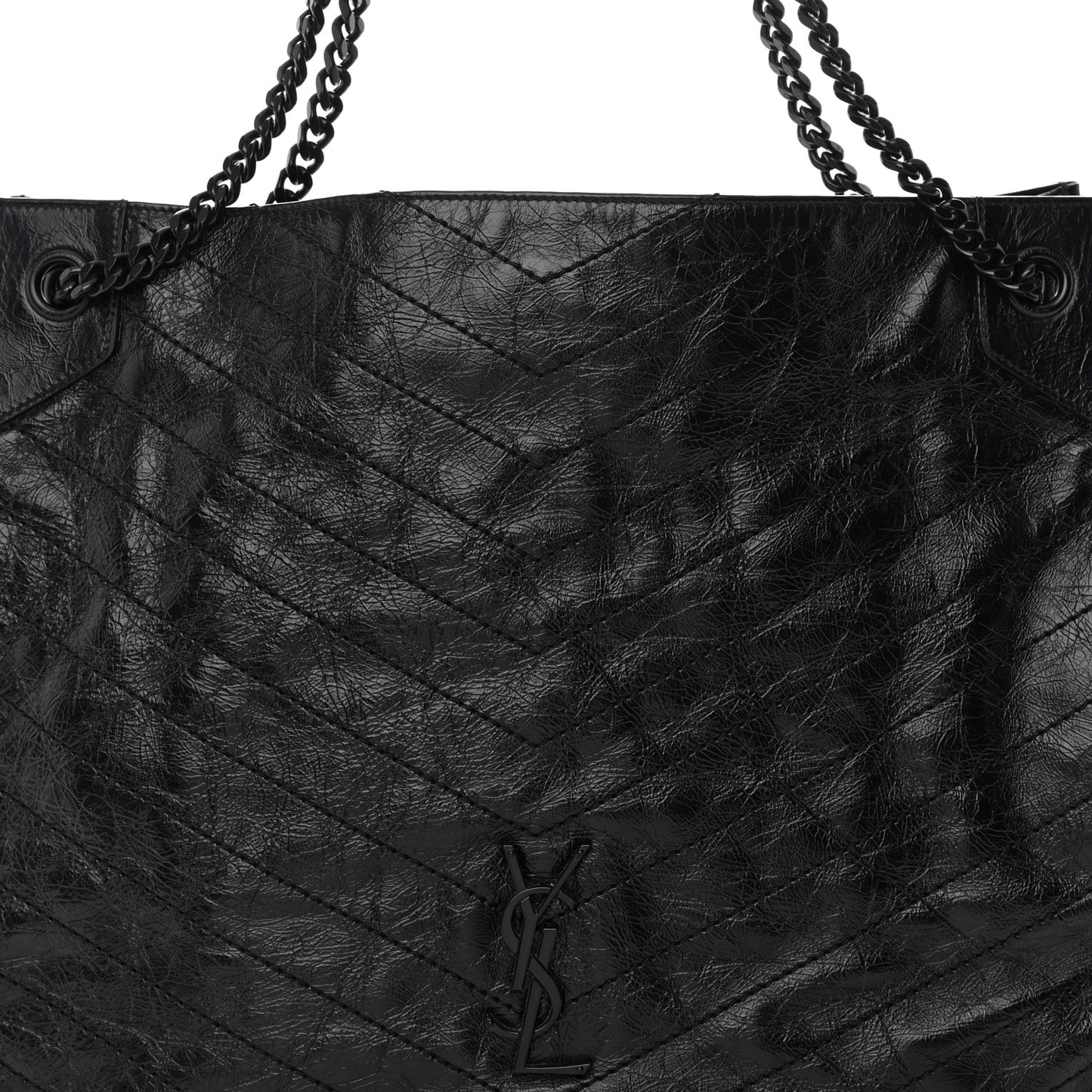 Crinkled Calfskin Matelasse Monogram Large Niki Shopper Tote Black
