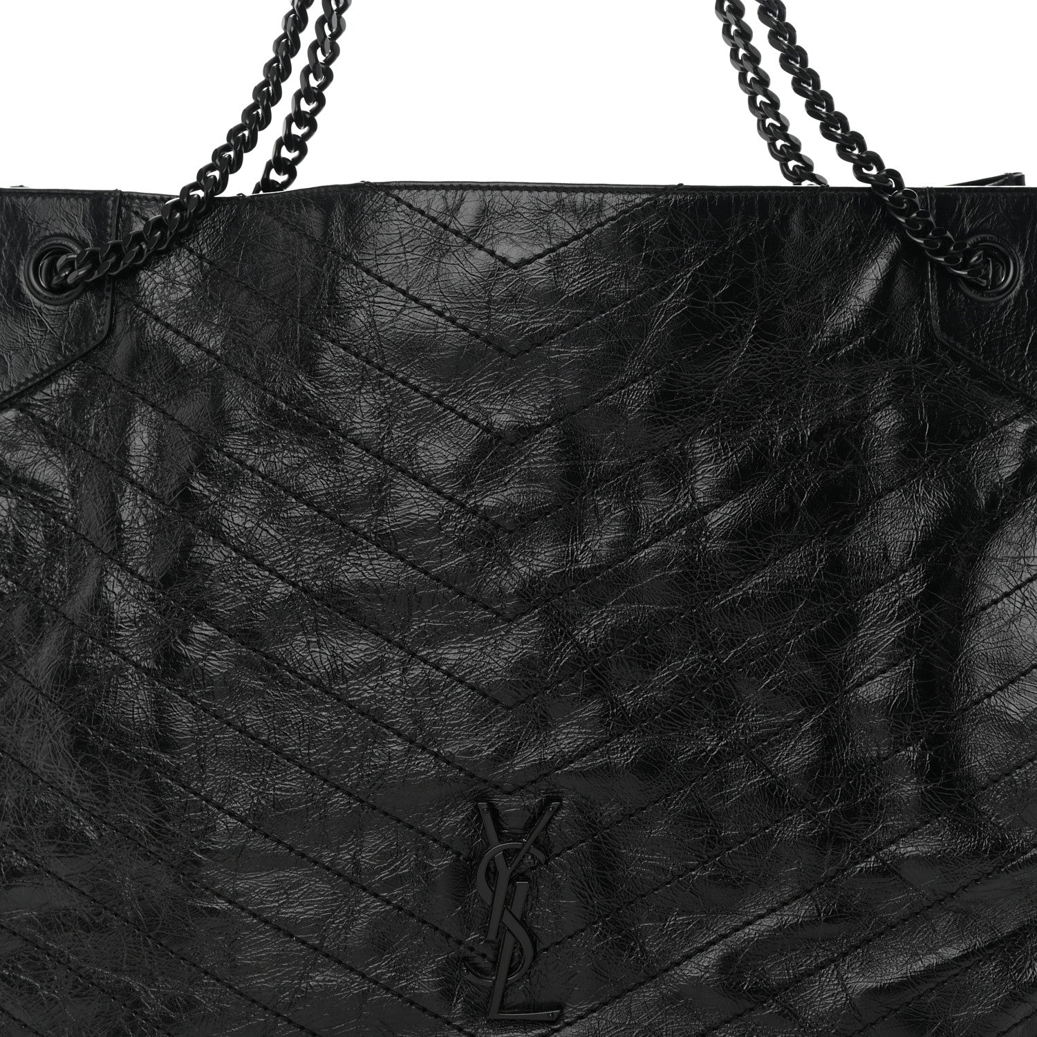 Saint Laurent Crinkled Calfskin Matelasse Monogram Large Niki Shopper Tote Black 8 of 13