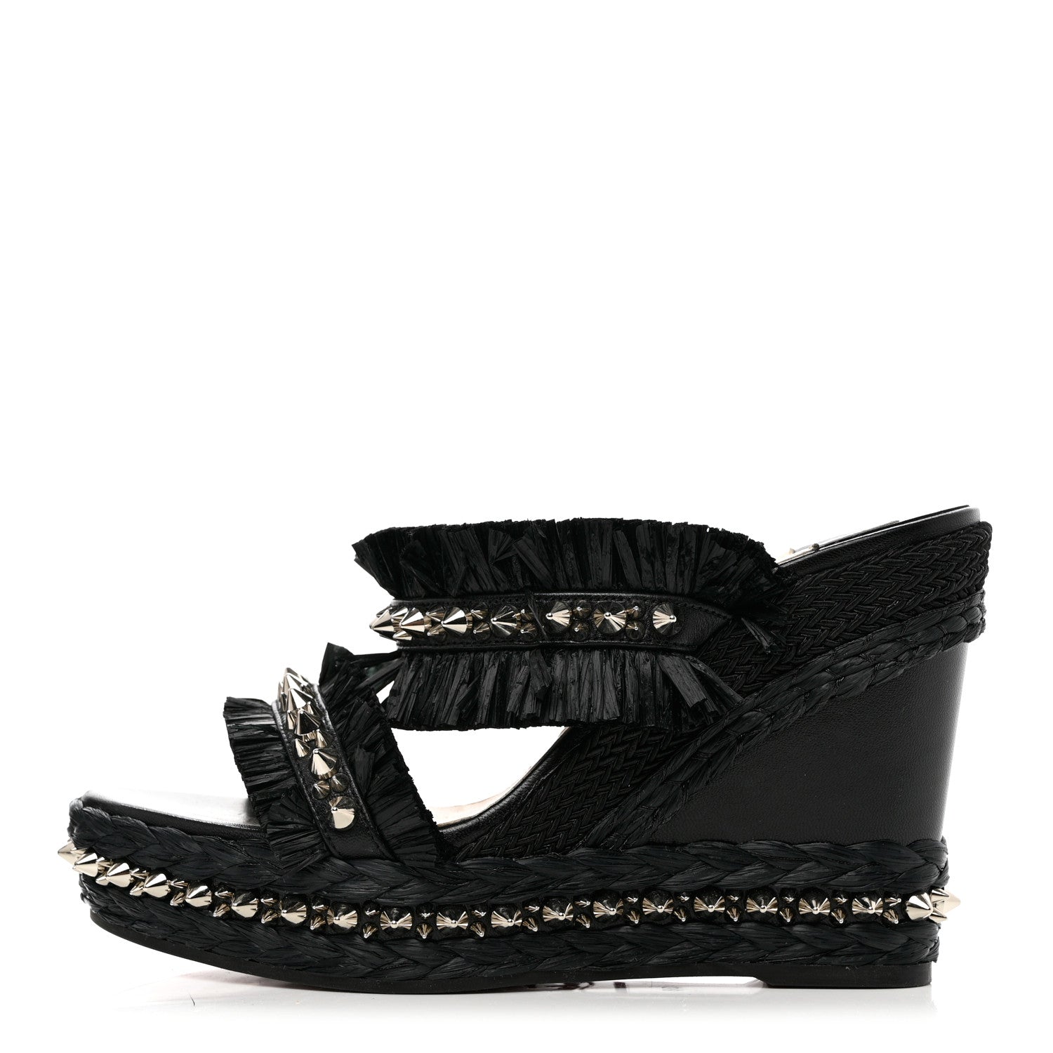 Christian Louboutin Voltinoudou 110mm Tie Cruise Raffia Spike Wedge 38 Black 1 of 8