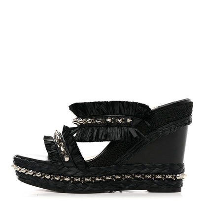 Christian Louboutin Voltinoudou 110mm Tie Cruise Raffia Spike Wedge 38 Black 1 of 8