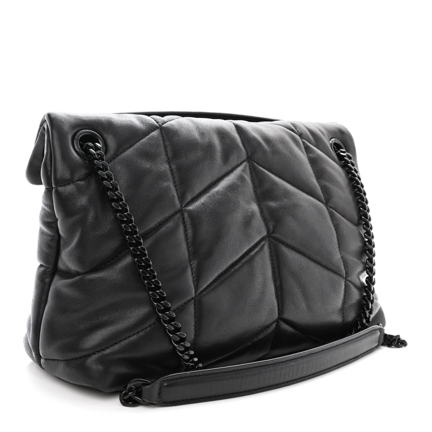 Saint Laurent Lambskin Quilted Monogram Monochrome Small Loulou Puffer Chain Satchel Black 3 of 10