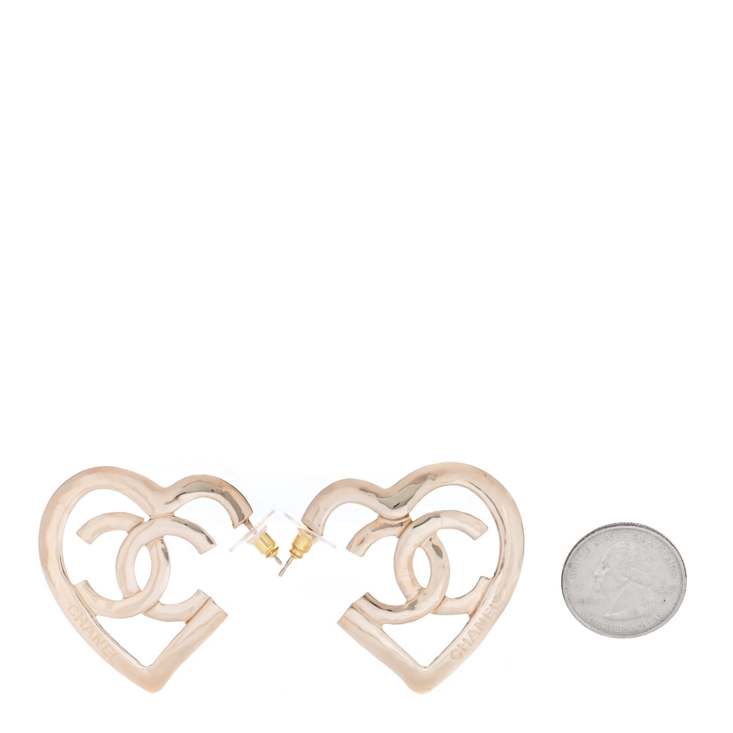 Metal CC Heart Coco In Love Hoop Earrings Gold