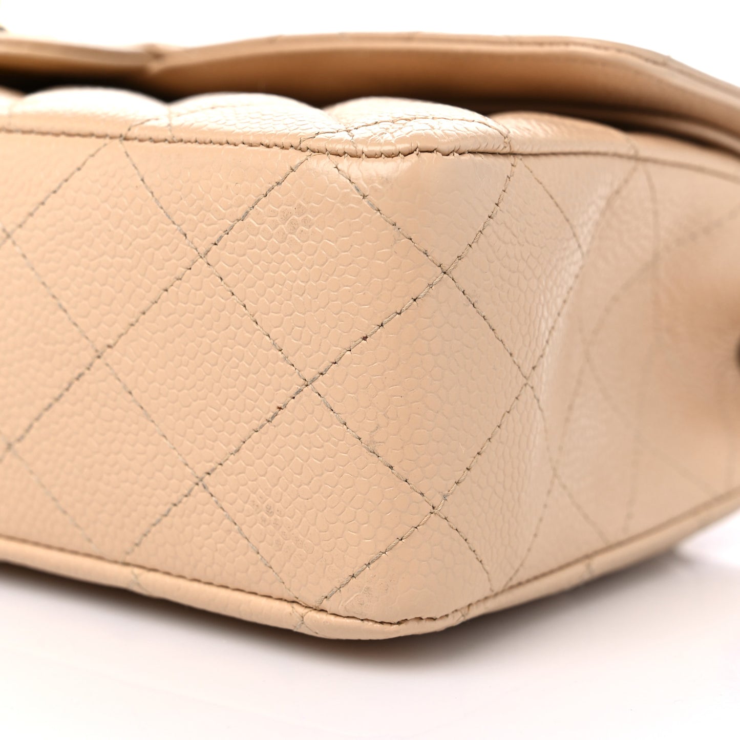 Caviar Quilted Medium Double Flap Beige