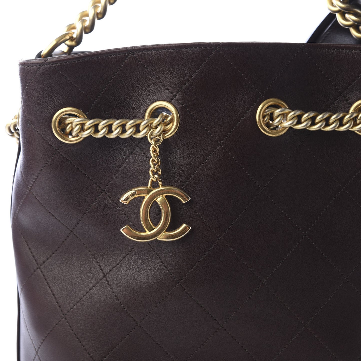 Calfskin Quilted Small On My Shoulder Drawstring Bag Brown