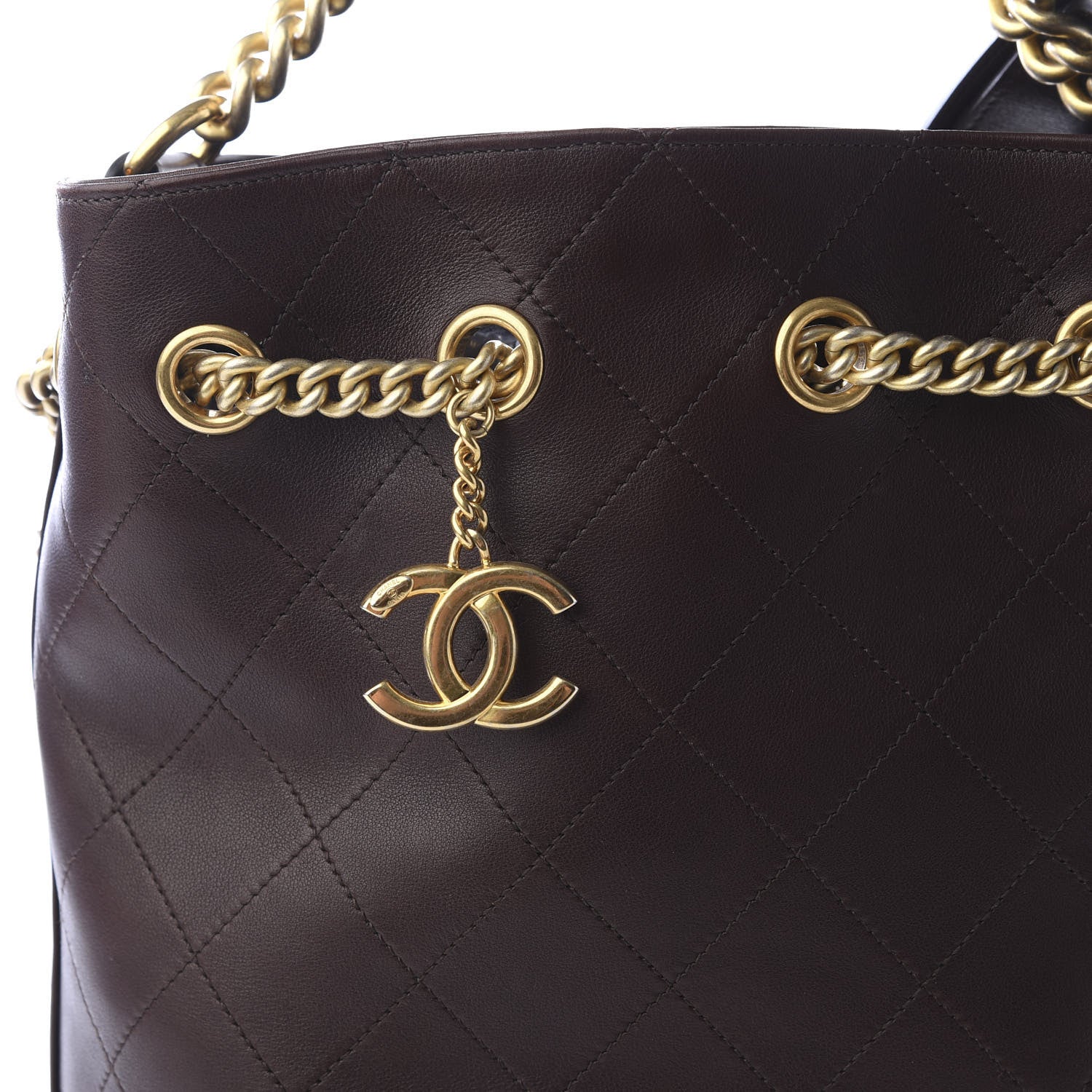 Chanel Calfskin Quilted Small On My Shoulder Drawstring Bag Brown 11 of 11