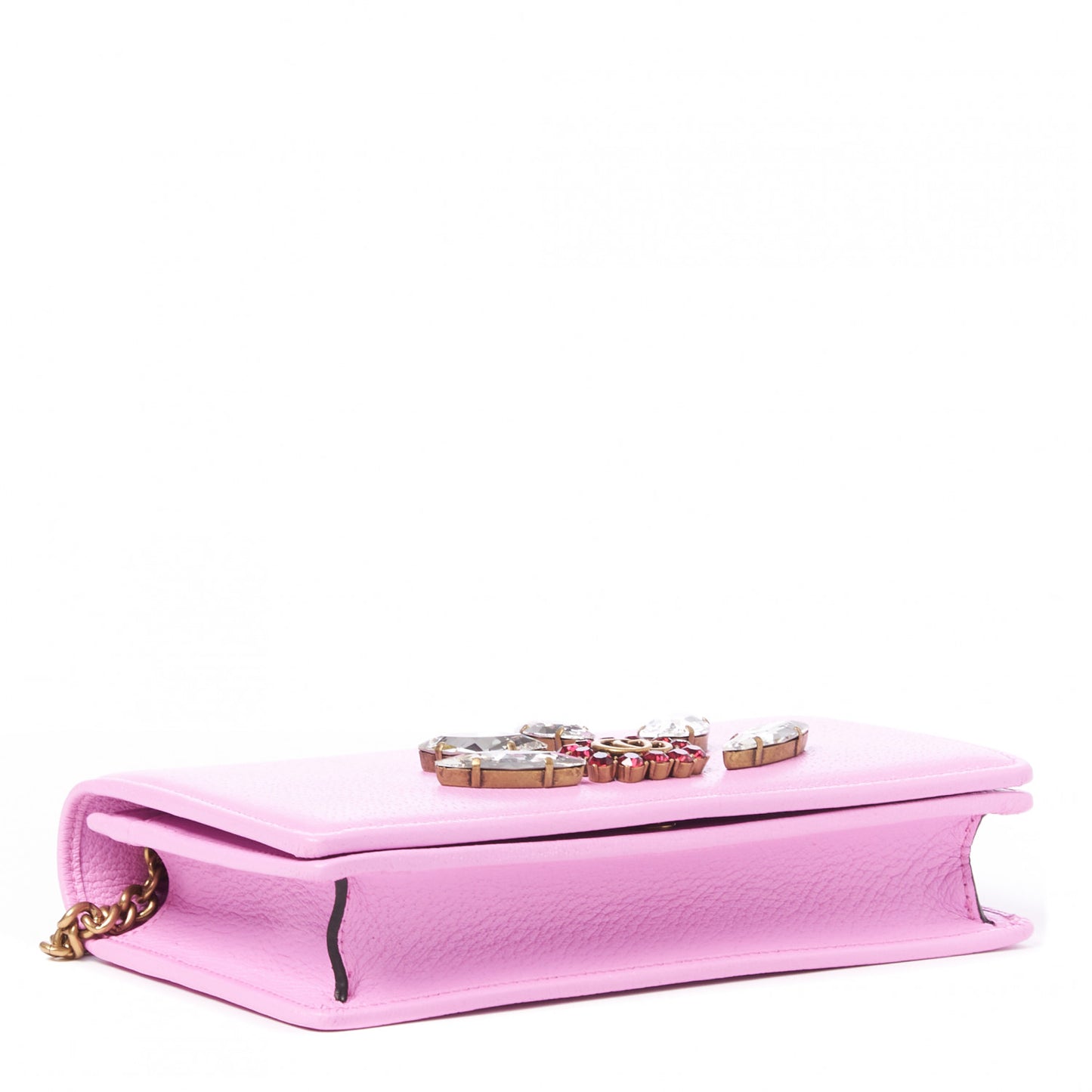 Calfskin Marquise Crystals Mini GG Chain Wallet Malva
