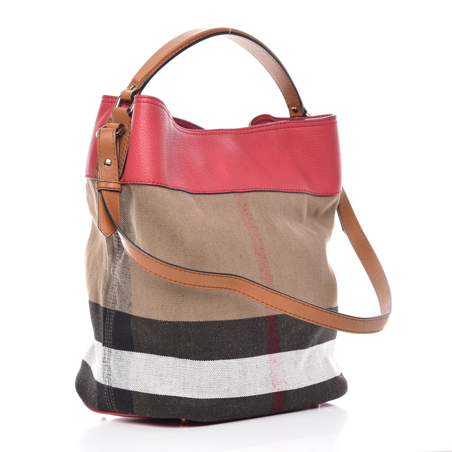 Grainy Calfskin Canvas Mega Check Medium Ashby Tassel Hobo Pink Azalea