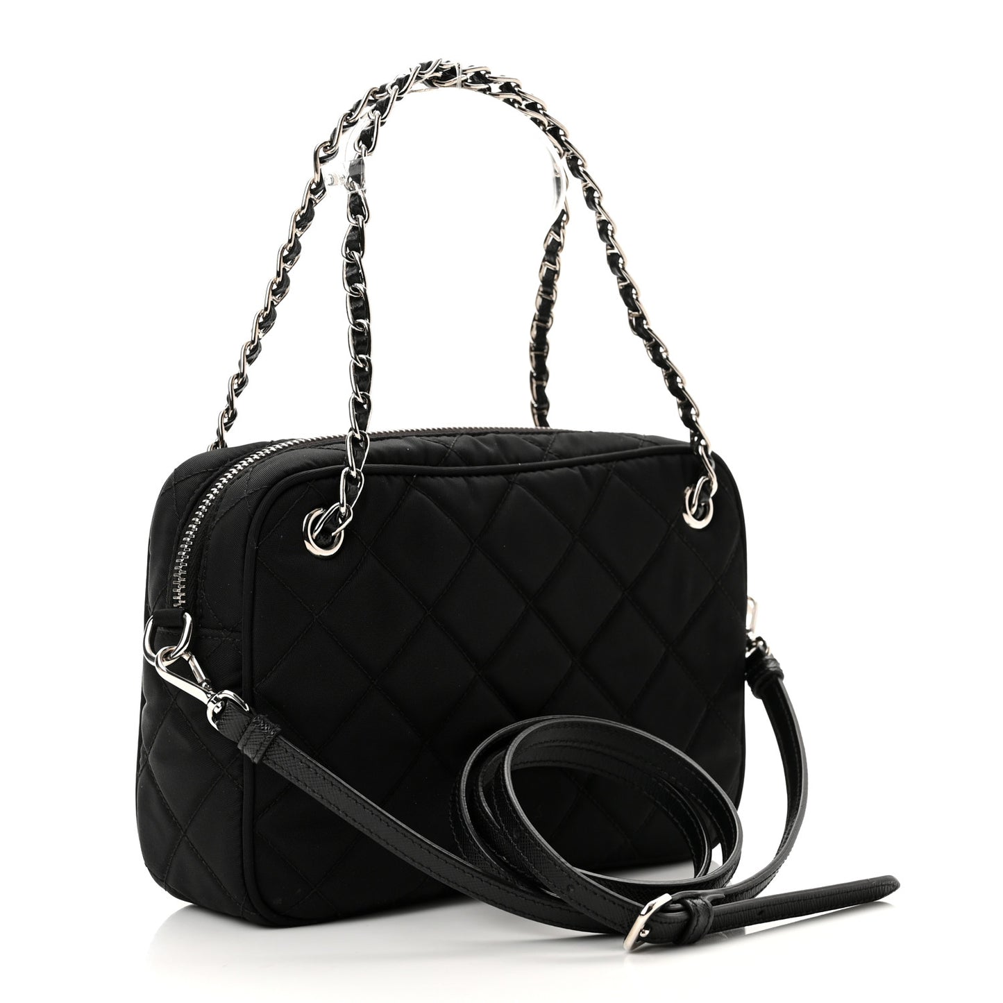 Nylon Tessuto Impuntu Quilted Bandoliera Crossbody Bag Black