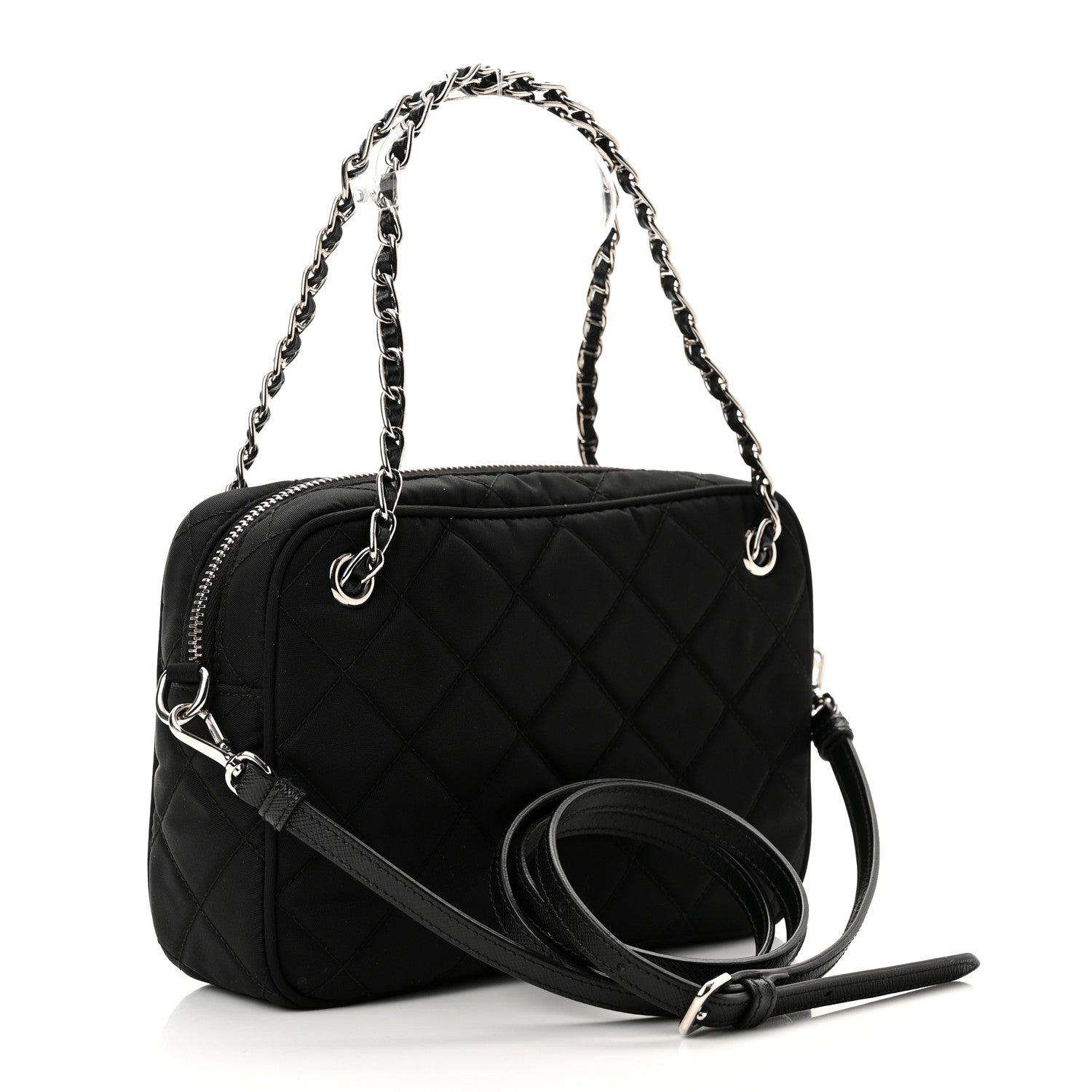 Prada Nylon Tessuto Impuntu Quilted Bandoliera Crossbody Bag Black 2 of 8