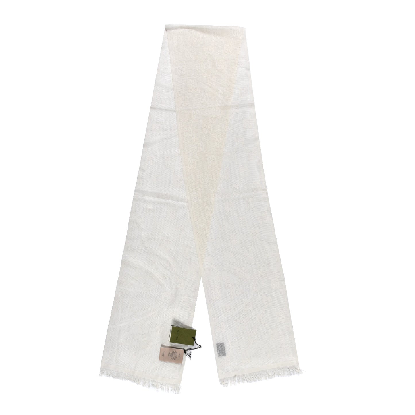 Wool Silk GG Monogram Shaby Fringe Scarf White